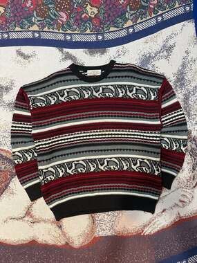 Vintage Loop 3D Knit Textured Pattern Pullover Sweater
